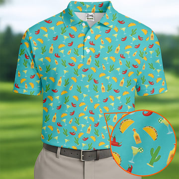 Tropical Vibe Hawaiian Pattern Turquoise Golf Shirt, Golf Tops For Men, Golf Gift For Men