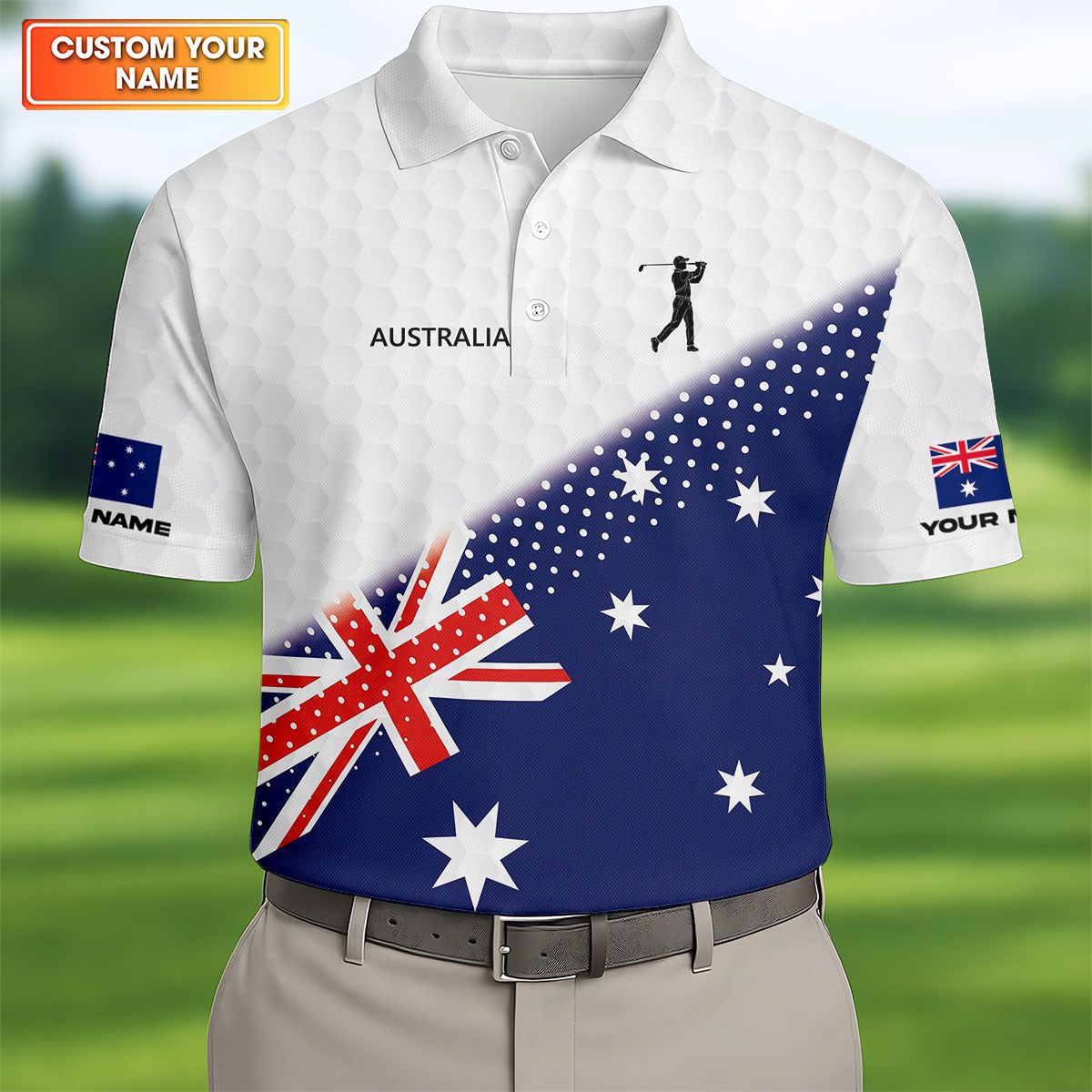 Golf Ball Pattern Australia Flag Print Men's Golf Top, Polo Shirt Men, Golf Shirts For Men