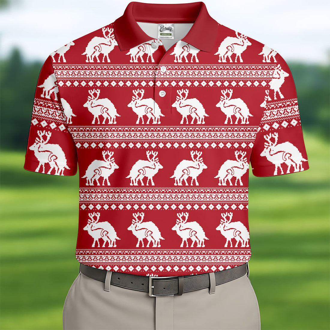 Reindeer Humping Seamless Pattern Golf Shirt, Christmas Golf Shirt, Golf Shirts For Men, Golf Gift For Men