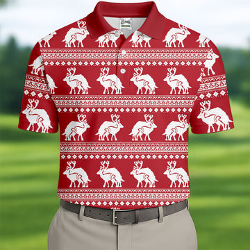 Reindeer Humping Seamless Pattern Golf Shirt, Christmas Golf Shirt, Golf Shirts For Men, Golf Gift For Men
