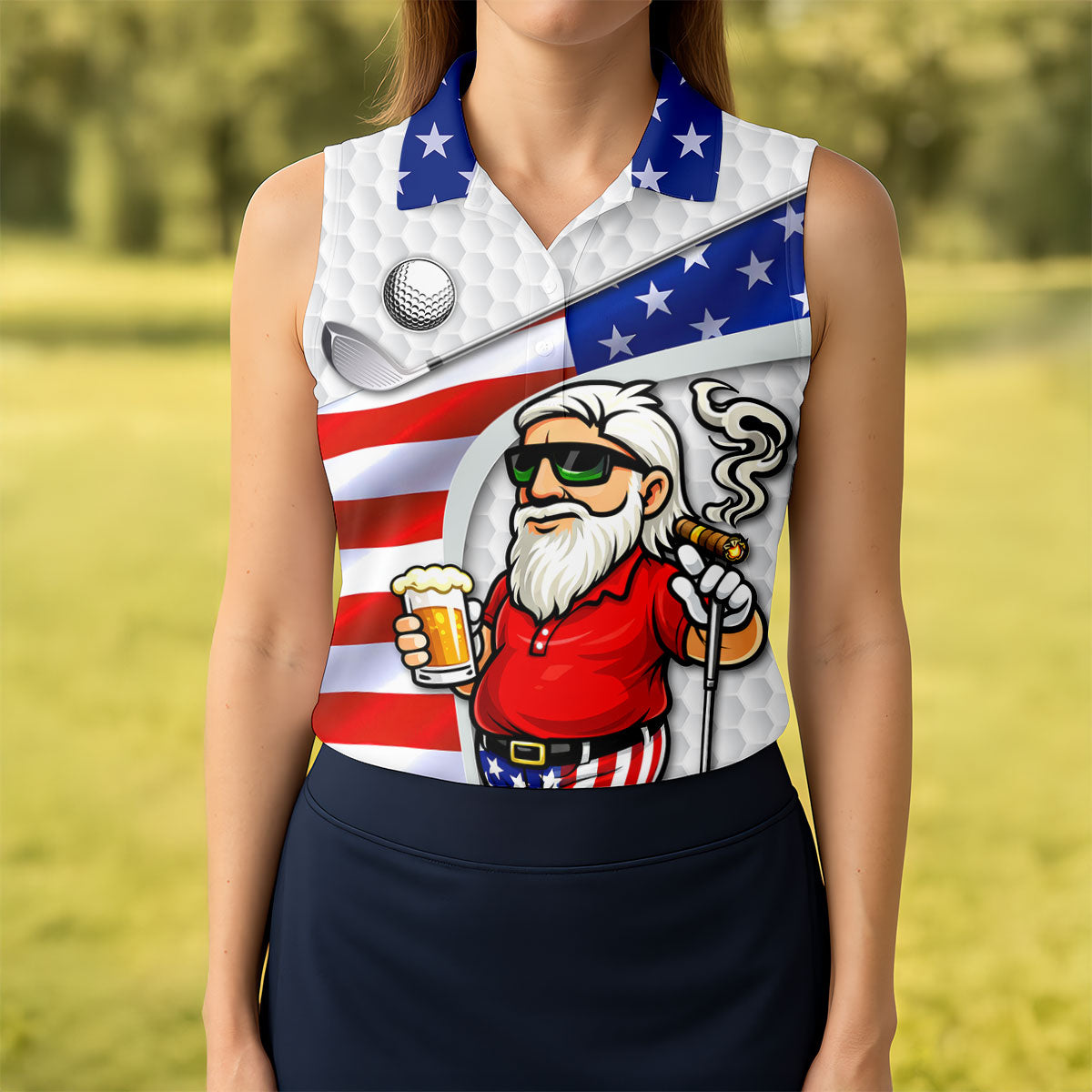 Swing Swear Drink Repeat Golf And Beer Patriotic Man 4th Of July White Golf Shirt, 250 Years Women's Golf Tops