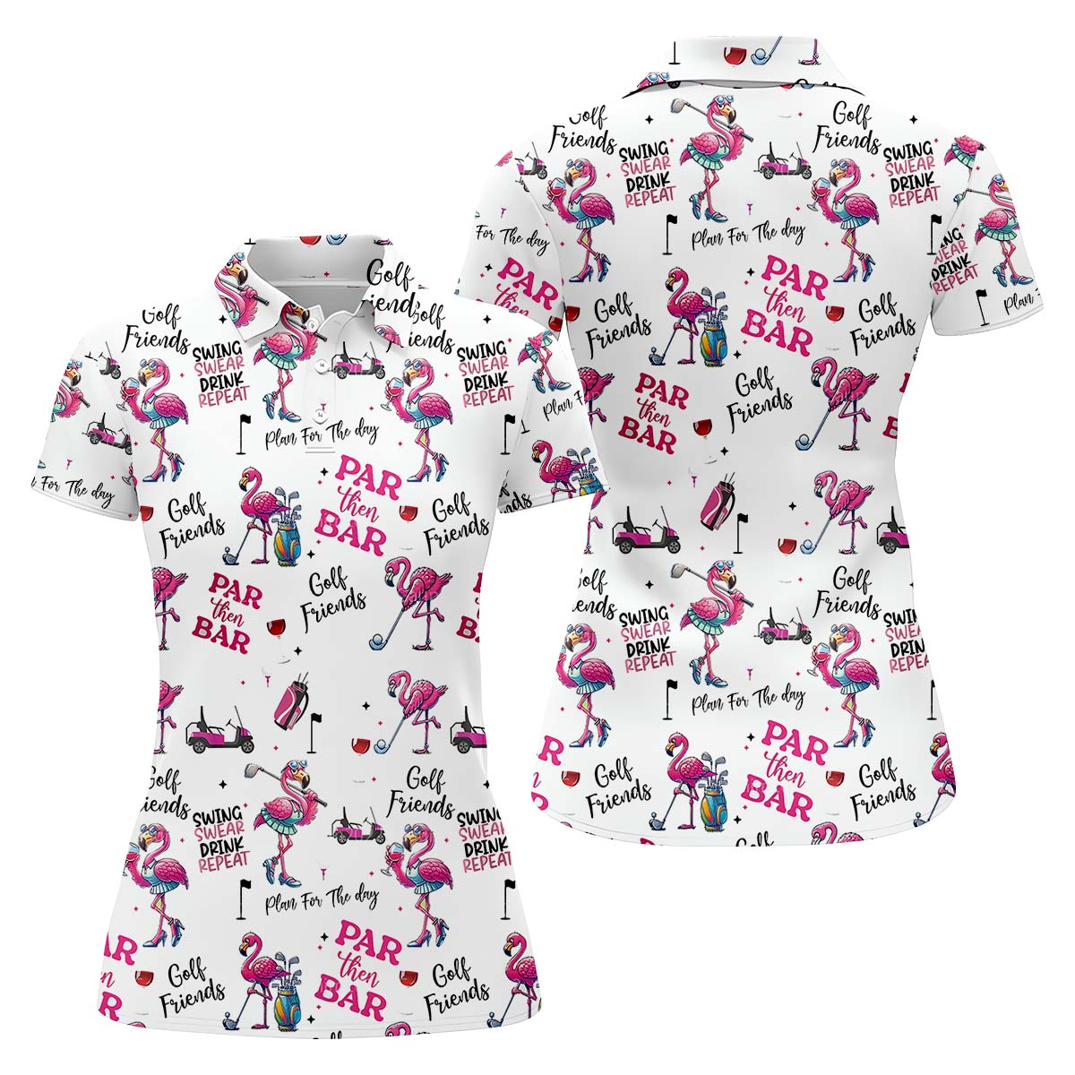 Par Then Bar Flamingo Long Sleeve Polo Womens, Custom Ladies Golf Polos Shirt