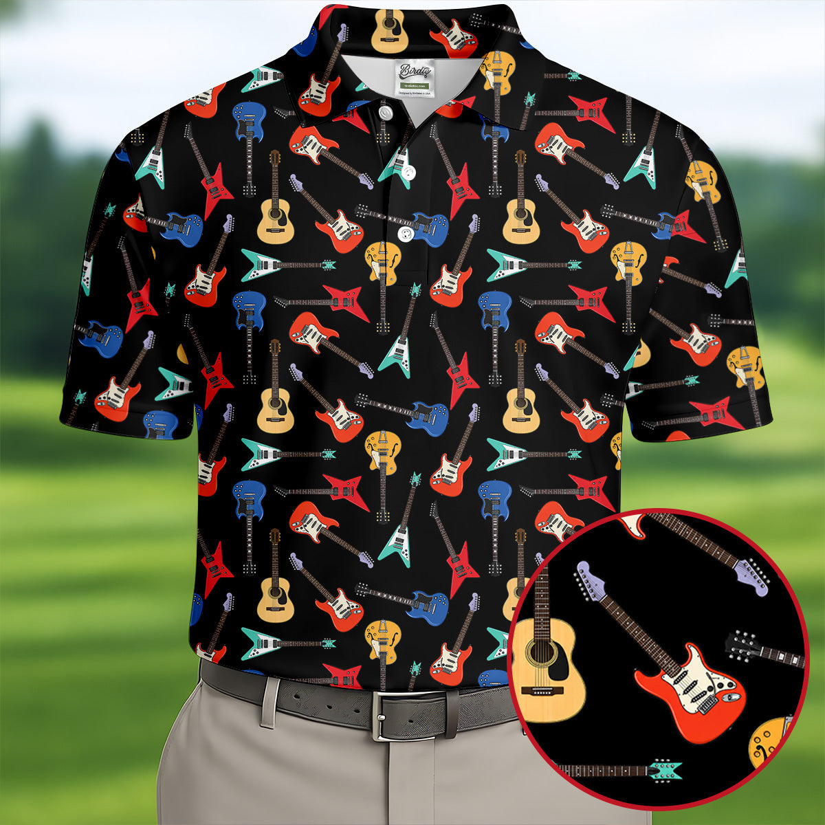 Electric Guitar Pattern Black Golf Shirt, Men's Golf Shirt, Mens Polo Shirts, Golf Polo Shirts For Men