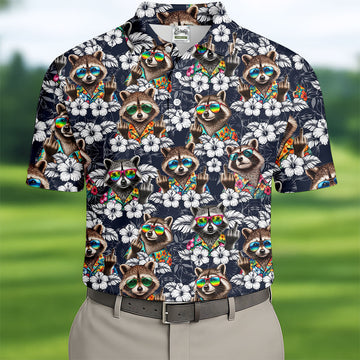Cool Raccoon Sunglasses Tropical Golf Shirt, Funny Golf Shirt, Men's Golf Shirt, Polo Shirts For Men