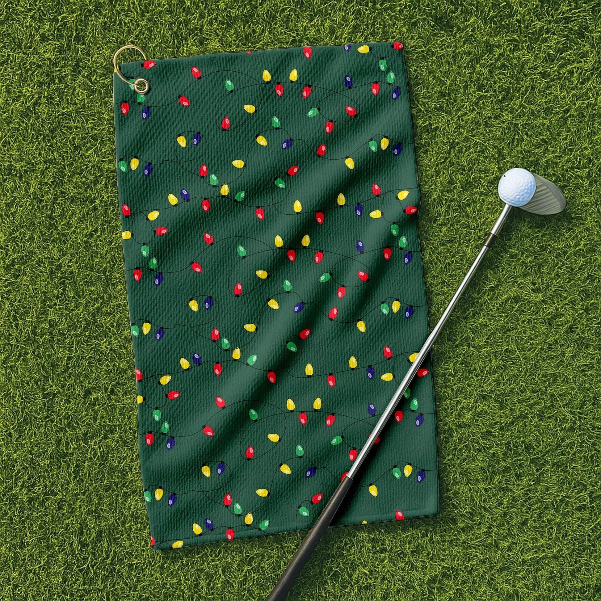 Christmas Colorful Lights Green Golf Towel, Funny Golf Towels, Christmas Golf Gift, Golfing Accessories
