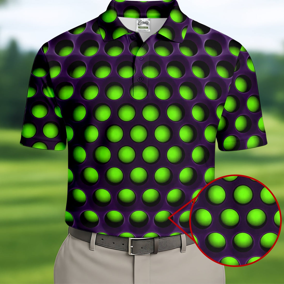 3D Effect Circular Pattern Green Golf Shirt, Cool Golf Outfit, Men's Funny Golf Shirts, Polo ShirtFor Men