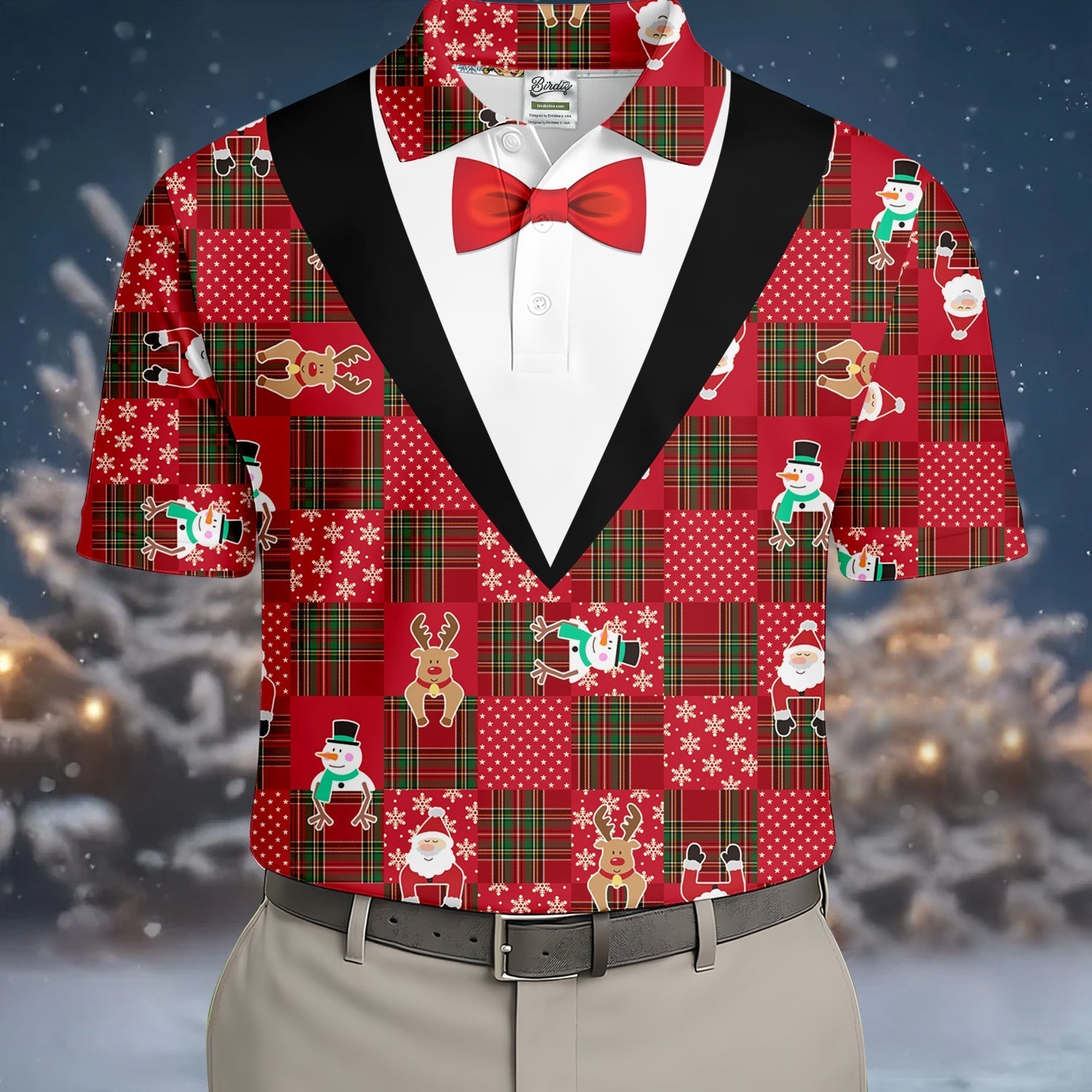Red Plaid Funny Holiday Vintage Print Men's Golf Polo Shirtristmas Golf Shirt, Golf Gift For Men