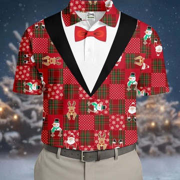 Red Plaid Funny Holiday Vintage Print Men's Golf Polo Shirtristmas Golf Shirt, Golf Gift For Men
