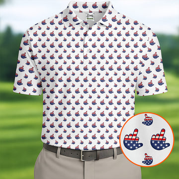 Funny Middle finger US Flag Pattern 250th Anniversary White Golf Shirt, 4th Of July Golf Shirts For Men
