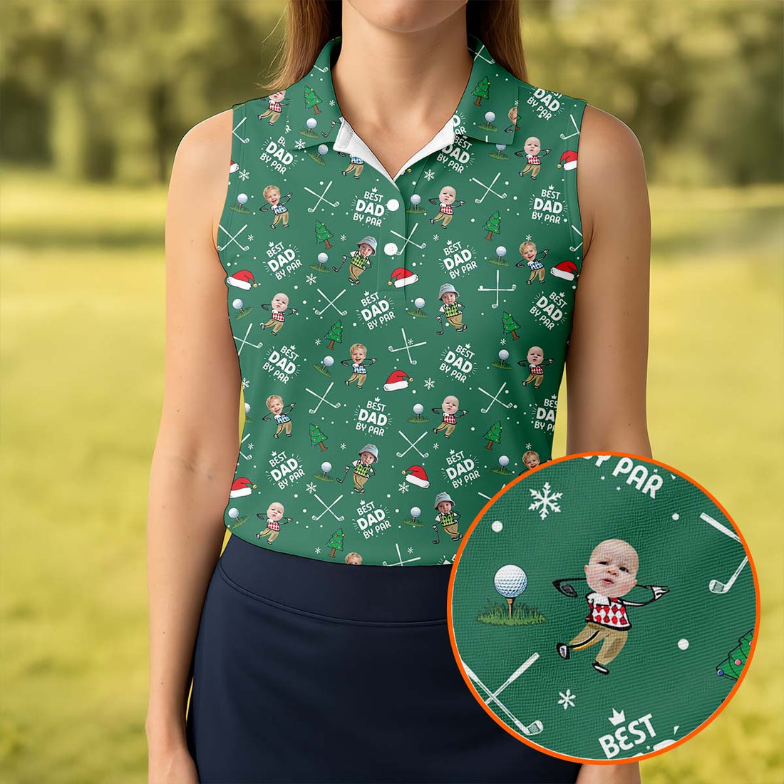 Custom Face Best Dad By Par Green Golf Shirt, Christmas Golf Shirt, Ladies Golf Polos, Women's Polo Shirt