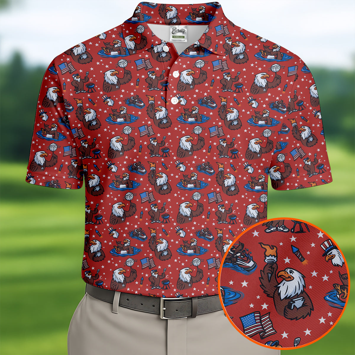 Patriotic Bald Eagle Golf Shirts For Men, 250th Anniversary 4th Of July Golf Shirt, Golf Gift For Men