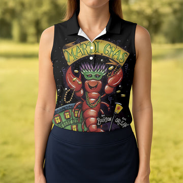 Mardi Gras Crawfish Rue Bourbon Black Golf Shirt, Women's Golf Tops, Ladies Golf Shirt