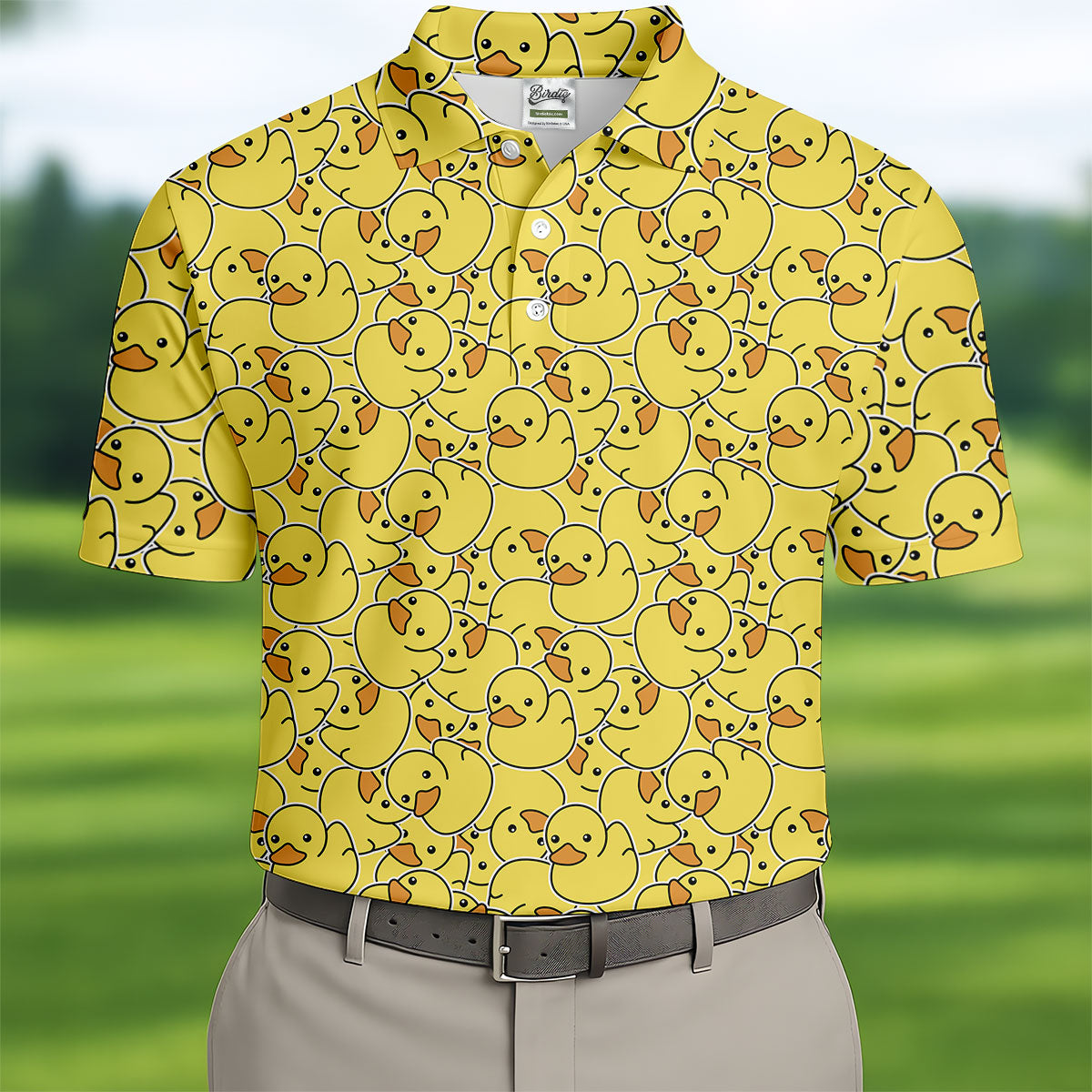 Cute Yellow Rubber Duck Pattern Golf Shirt, Hawaiian Golf Shirt, Mens Golf Shirts, Golf Apparel For Men