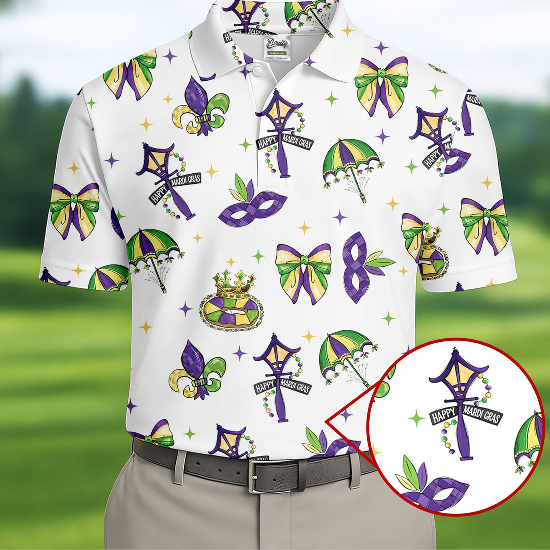 Fleur De Lis Carnival Masks Happy Mardi Gras White Golf Shirt, Polo ShirtFor Men, Golf Shirts For Men