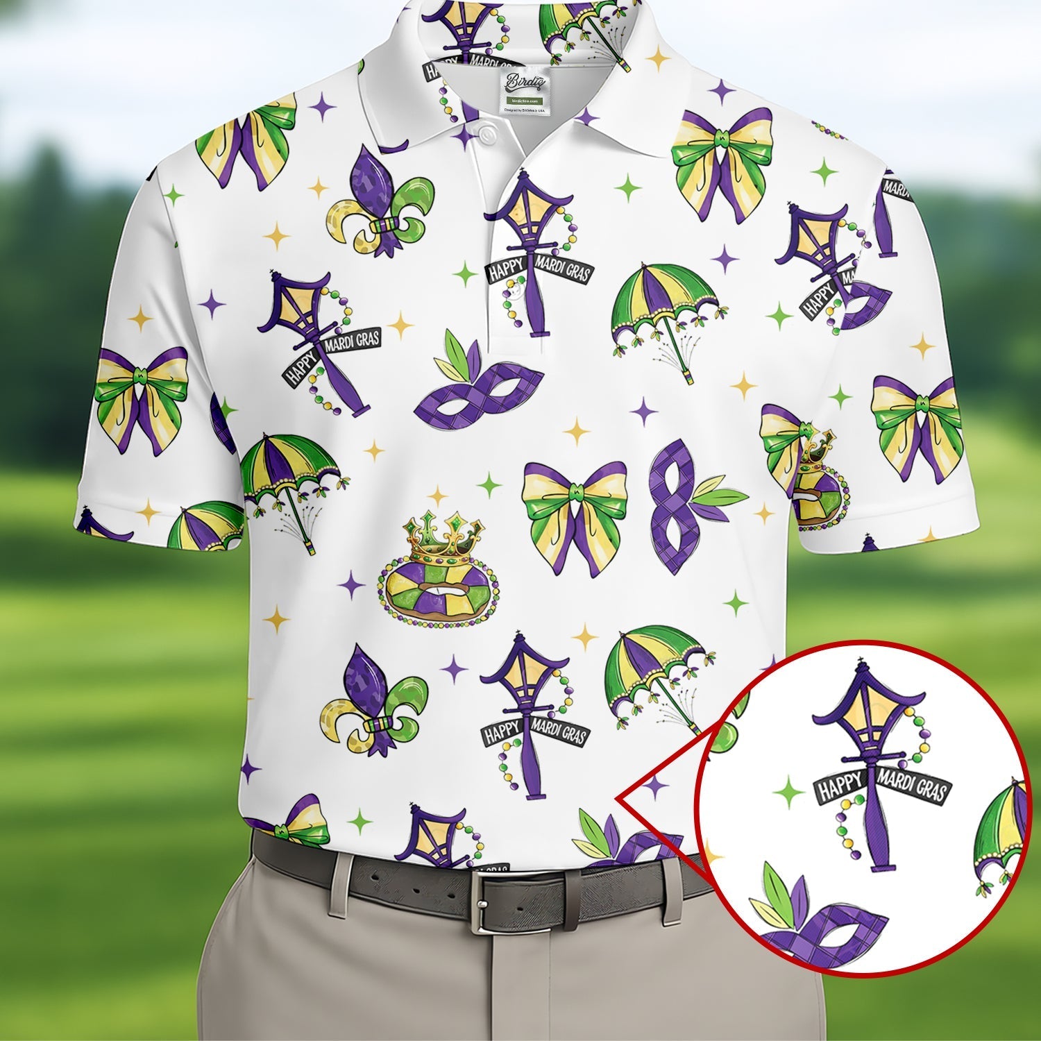 Fleur De Lis Carnival Masks Happy Mardi Gras White Golf Shirt, Polo ShirtFor Men, Golf Shirts For Men
