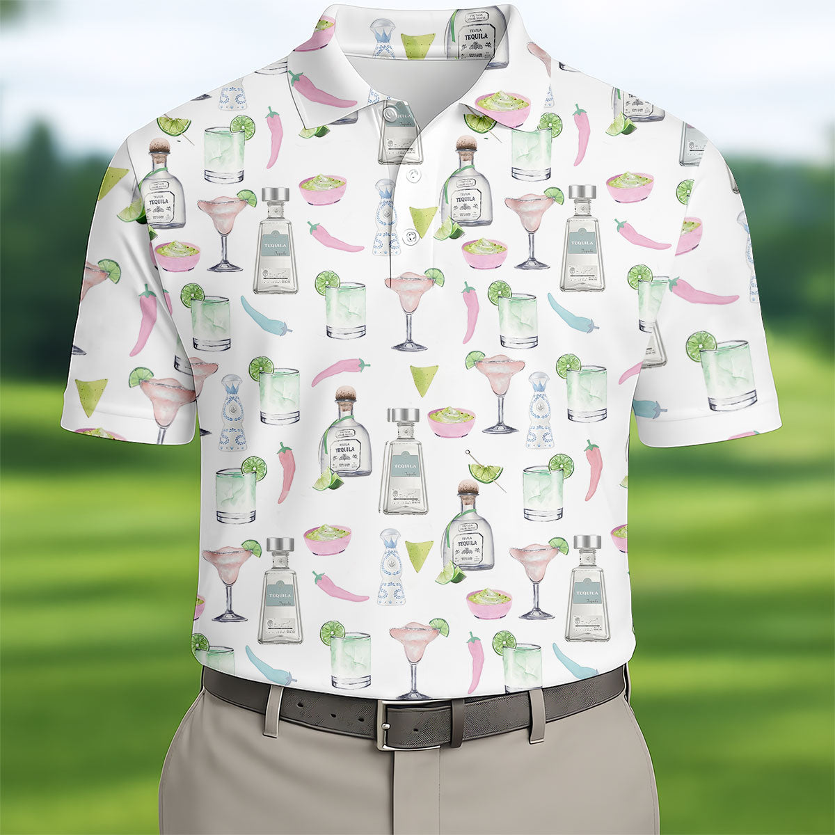 Pink Margarita Glass Tequila Lover Pastel Theme Golf Tops For Men, Polo Shirt Men, Golf Shirts For Men