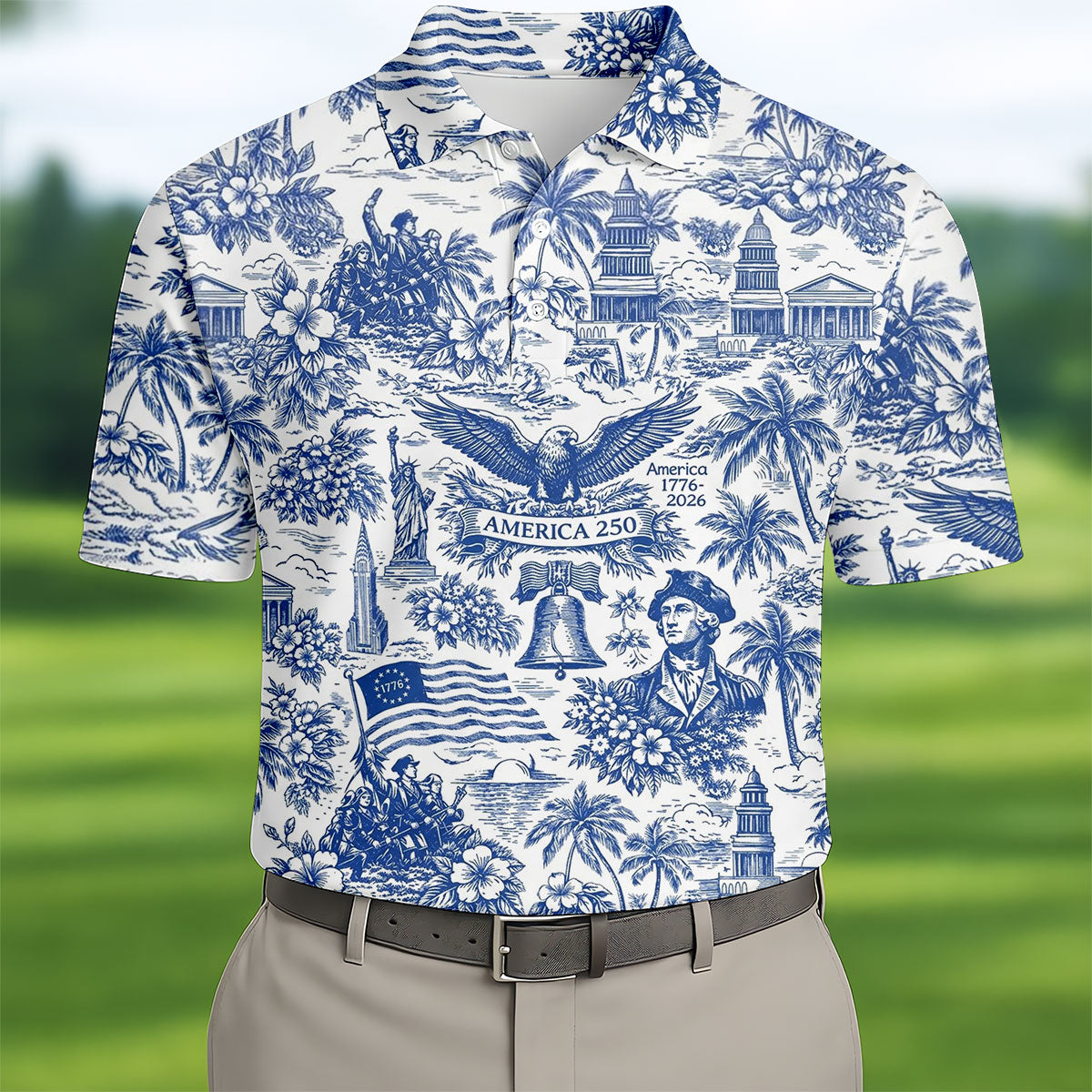 250 Years Of America Tropical Vibe Vintage Golf Shirt, Patriotic 4th Of July Golf Shirts For Men