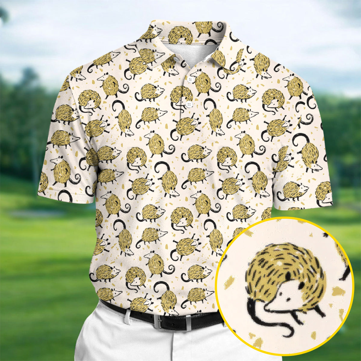 Cute Opossum Seamless Pattern Golf Tops For Men, Cute Golf Outfit, Polo Shirtor Men