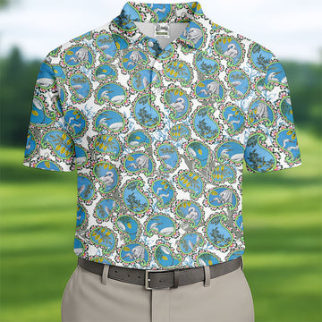 Paisley Flowers Heron Painting Print Golf Shirt, Polo Shirtor Men, Golf Shirts For Men