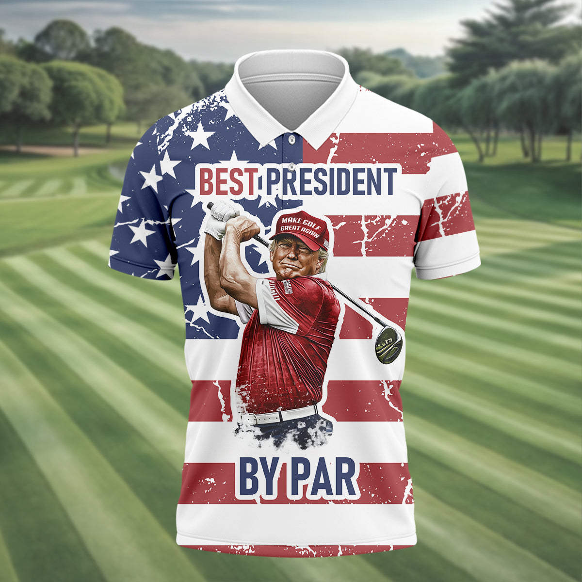 Best President By Par Men's Golf Polo ShirtFunny Trump Shirt, Christmas Golf Gift