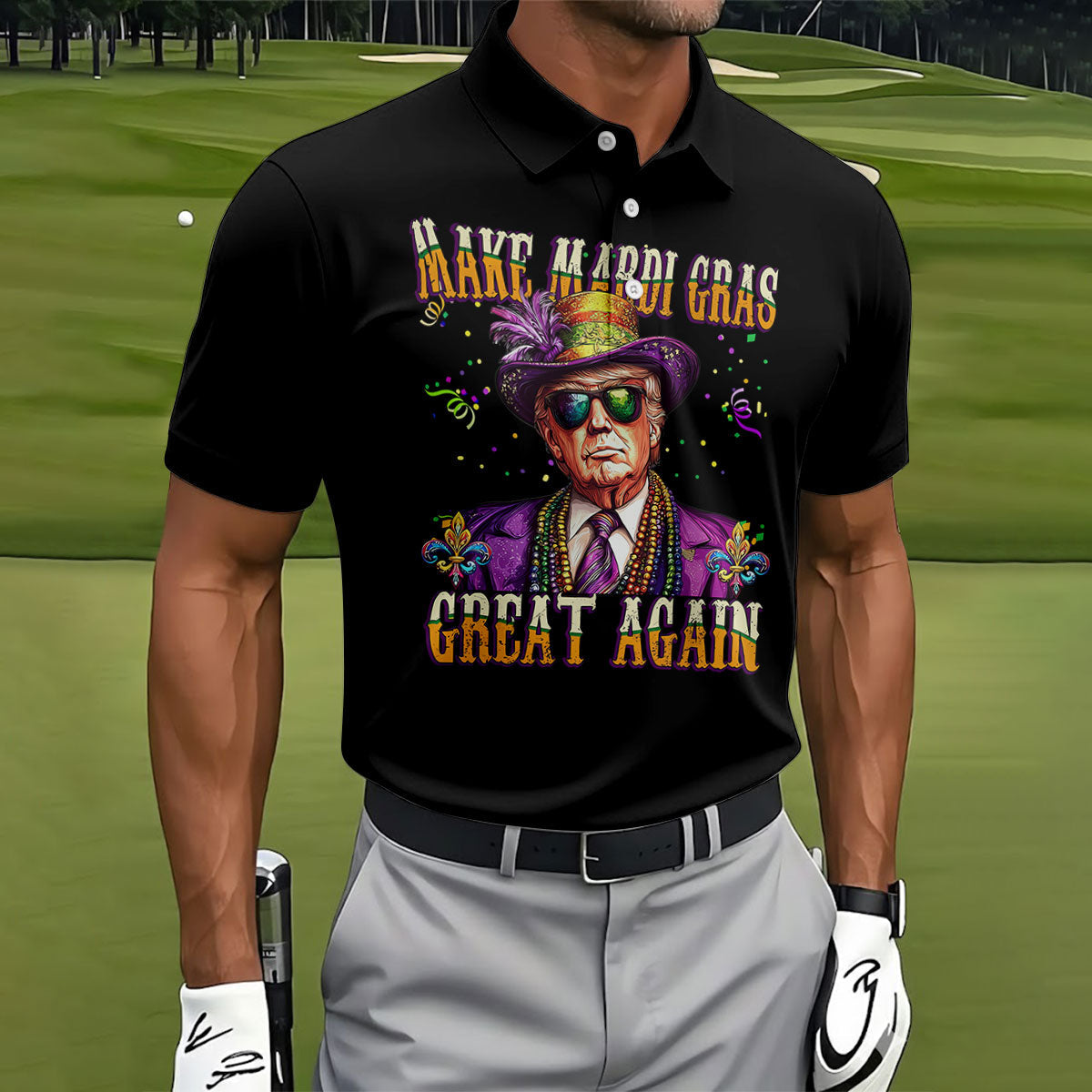 Make Mardi Gras Great Again Men's Funny Golf Shirts, Golf Shirts For Men, Polo ShirtFor Men