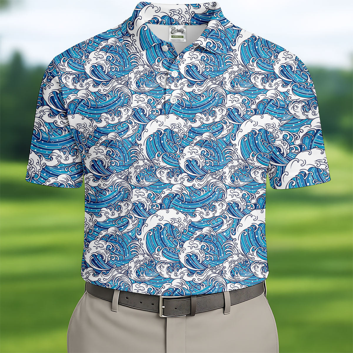 Japanese Wave Art Hawaiian Golf Shirt, Summer Ocean Men's Golf Shirt, Polo Shirts For Men