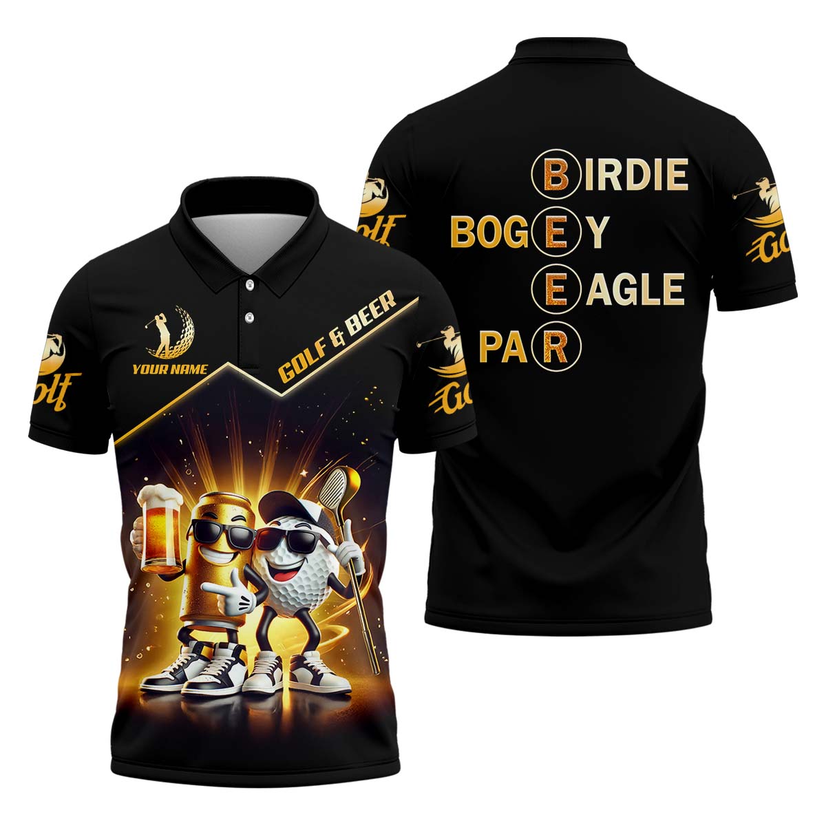 Golf And Beer Custom Men's Golf Polo ShirtFunny Golf Apparel, Fun Golf Shirts For Men