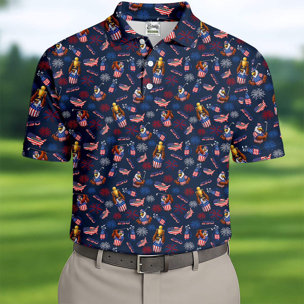 Patriotic Bald Eagle 250 Celebration Golf Tops For Men, 4th Of July Golf Shirts For Men, Men's Golf Polo