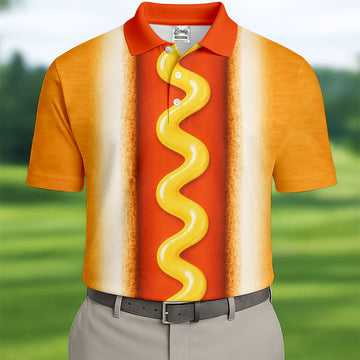 Hot Dog Suit Golf Shirt, Humorous Food Lover Pattern, Golf Shirt For Men