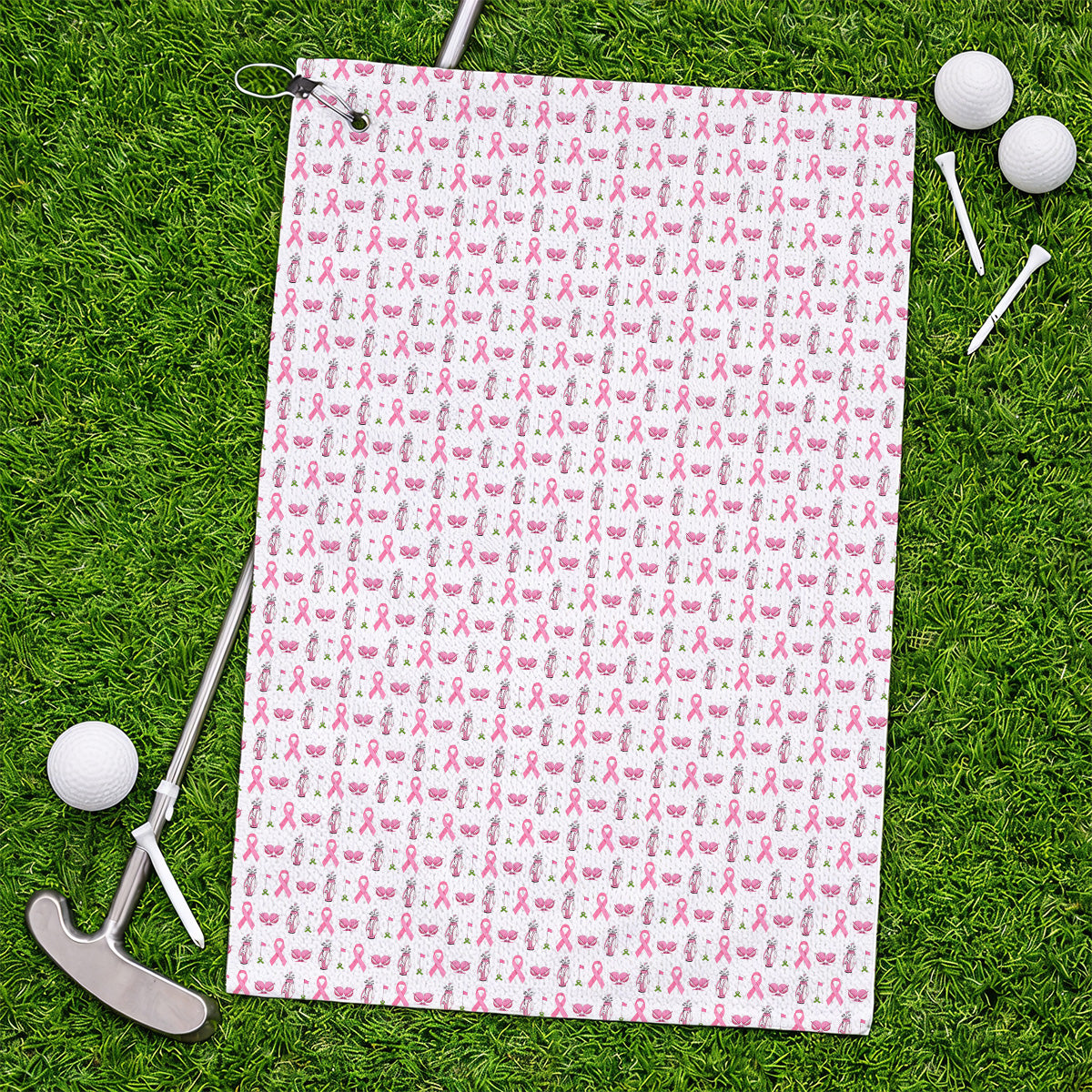 Breast Cancer Pattern Golf Towels, Pink Ribbon Golf Towel for Golf Lovers, Support Breast Cancer Awareness Gift