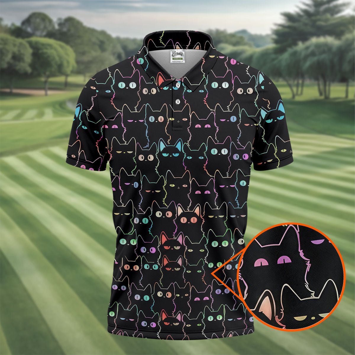Neon Cat Funny Golf Shirt, Cute Golf Outfit, Polo ShirtFor Men, Golf Shirts For Men, Golf Gift For Men