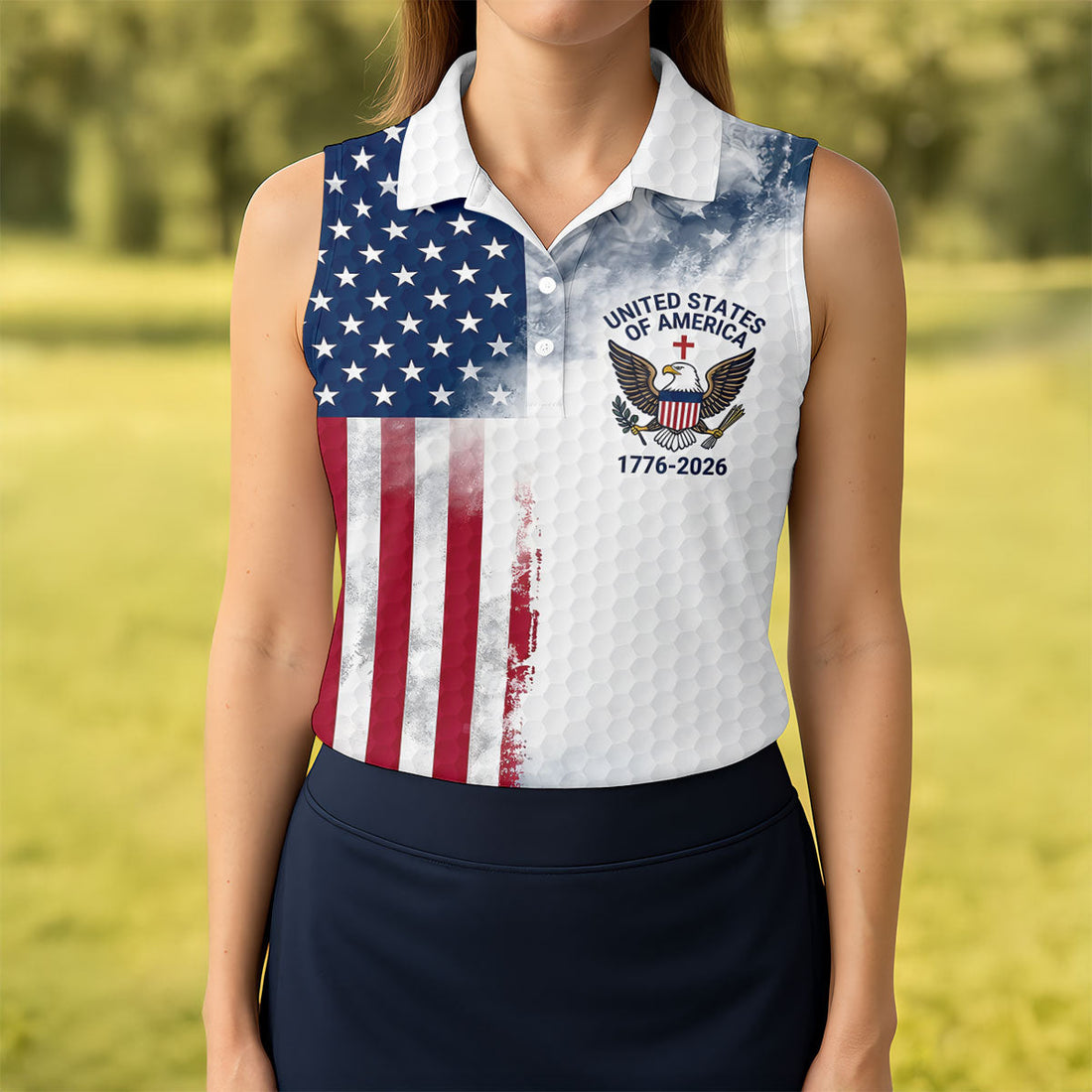 USA Flag Pattern 1776-2026 Distressed Vintage Golf Shirt, 250th Anniversary 4th Of July Women's Golf Tops