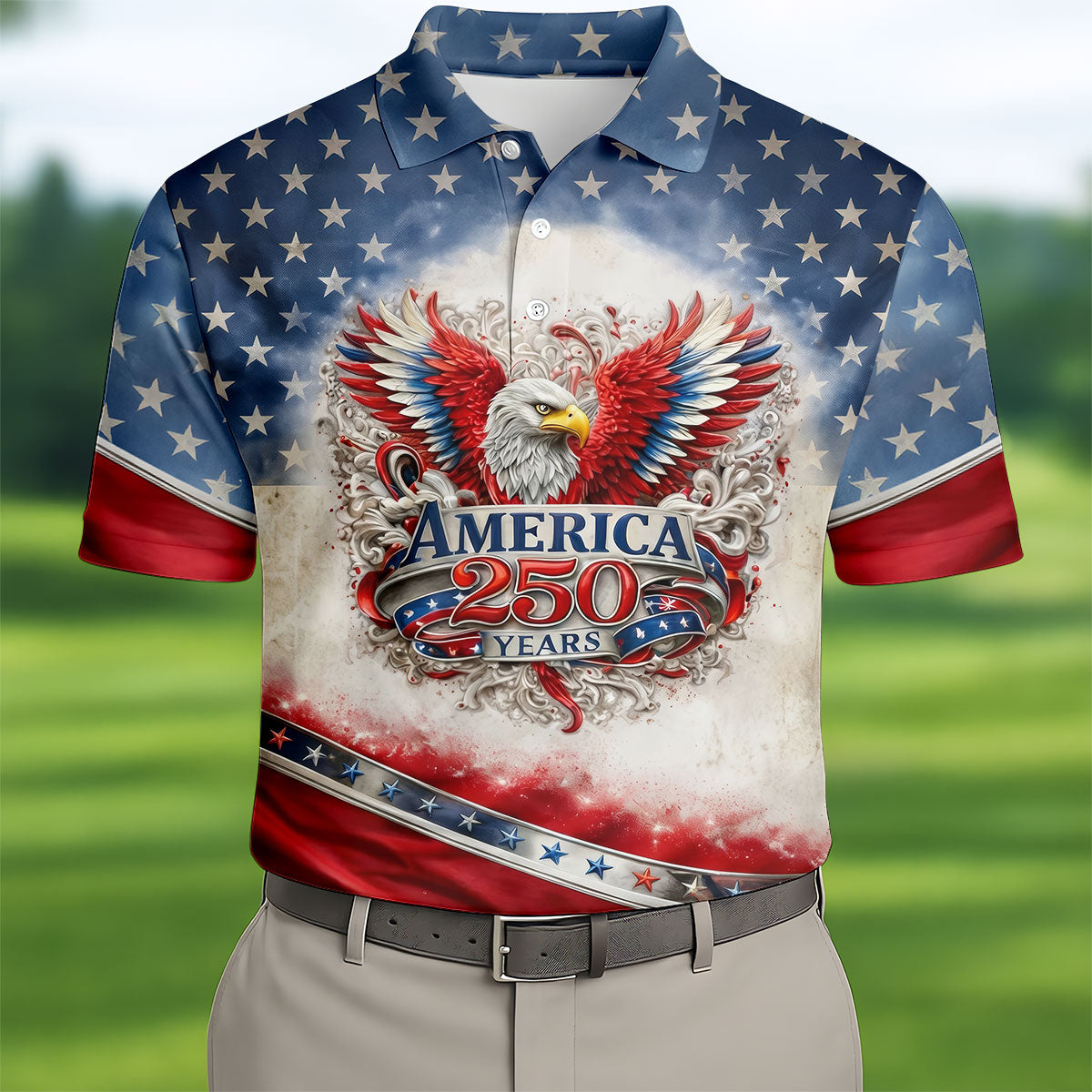 America 250 Years Red White Blue 4th Of July Golf Shirt, Patriotic Golf Shirt, Golf Shirts For Men