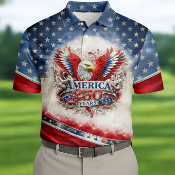 America 250 Years Red White Blue 4th Of July Golf Shirt, Patriotic Golf Shirt, Golf Shirts For Men