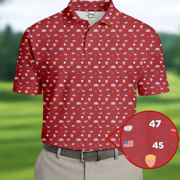 45 47 US Flag Pattern Red Golf Shirt, Funny Golf Shirt, Golf Shirts For Men, Golf Gift For Men