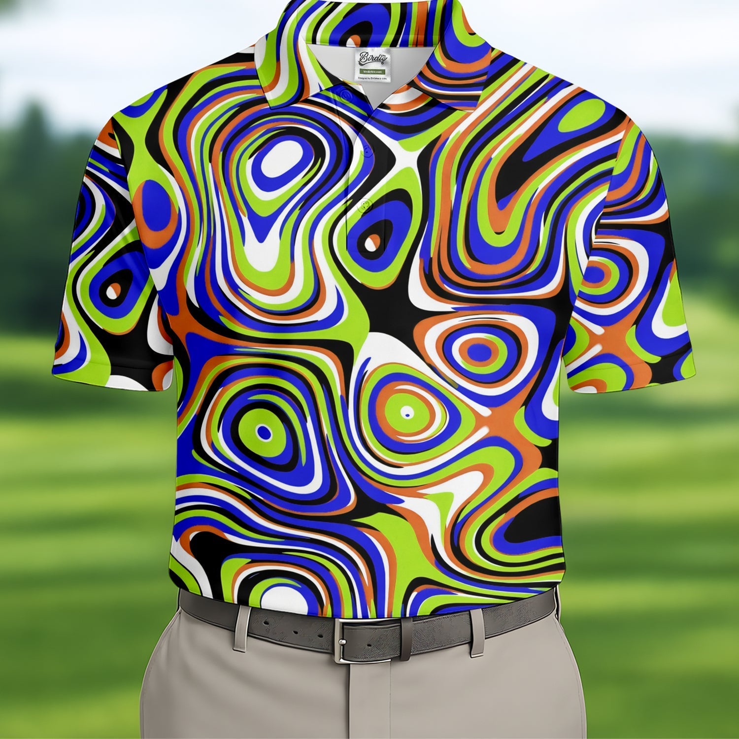Blue And Green Fluid Art Cool Golf Shirt, Golf Tops For Men, Golf Shirts For Men, Golf Gift For Men