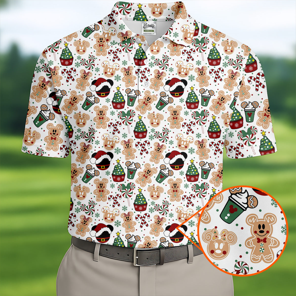 Christmas Sweets Pattern Golf Tops For Men, Cartoon Print Polo Shirt Men, Christmas Golf Shirt, Golfing Apparel