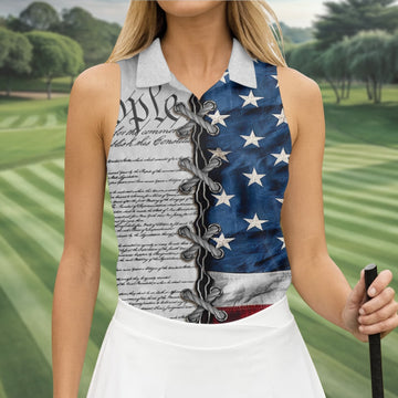 We The People Preamble Patriotic 4th Of July Grey Golf Shirt, 250th Anniversary Women's Golf Tops