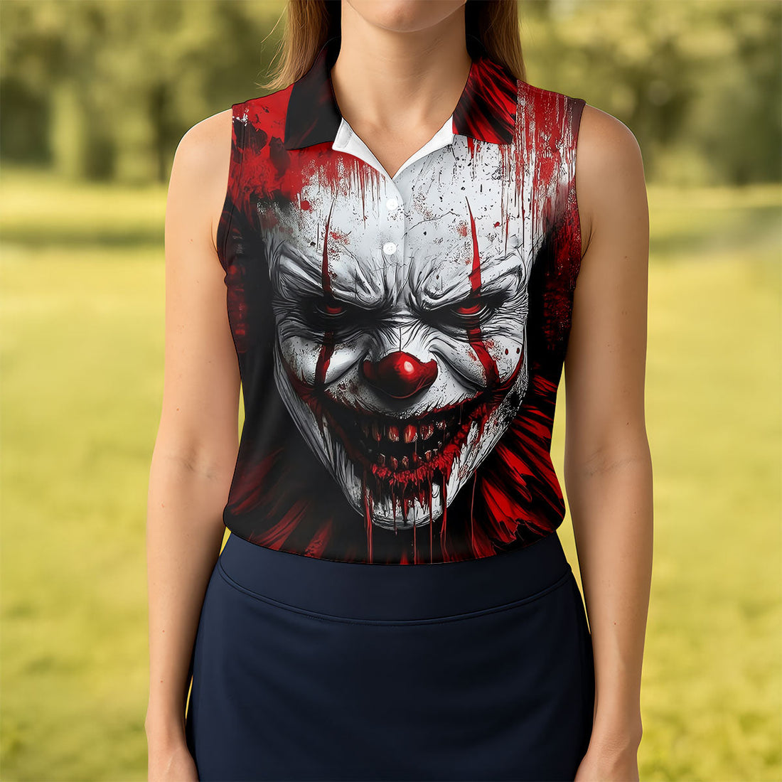 Scary Evil Clown Halloween Golf Polo Shirt, Ladies Golf Tops, Golf Shirts For Women
