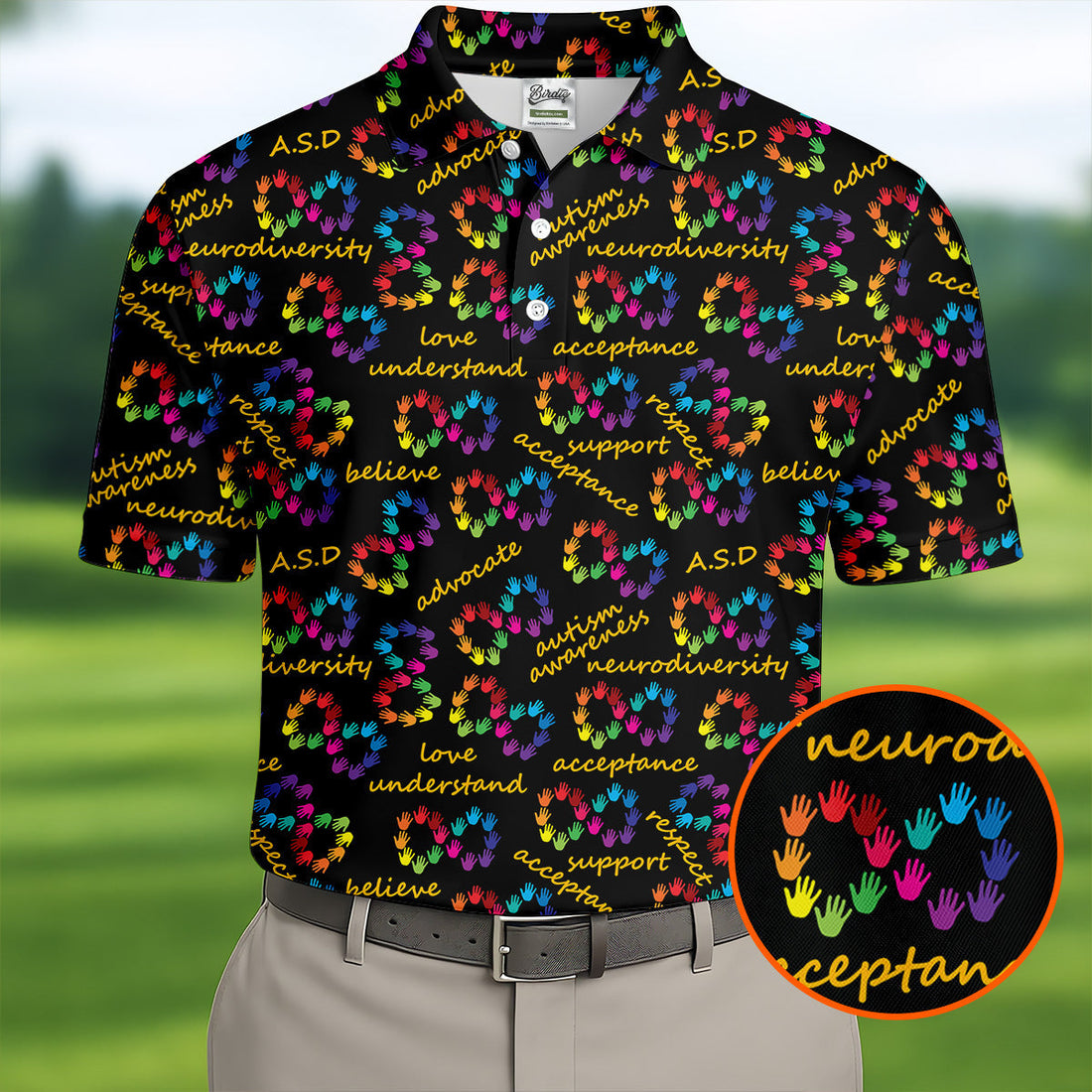 Rainbow Infinity Symbol Autism Awareness Colorful Handprint Golf Shirts For Men, Polo ShirtFor Men