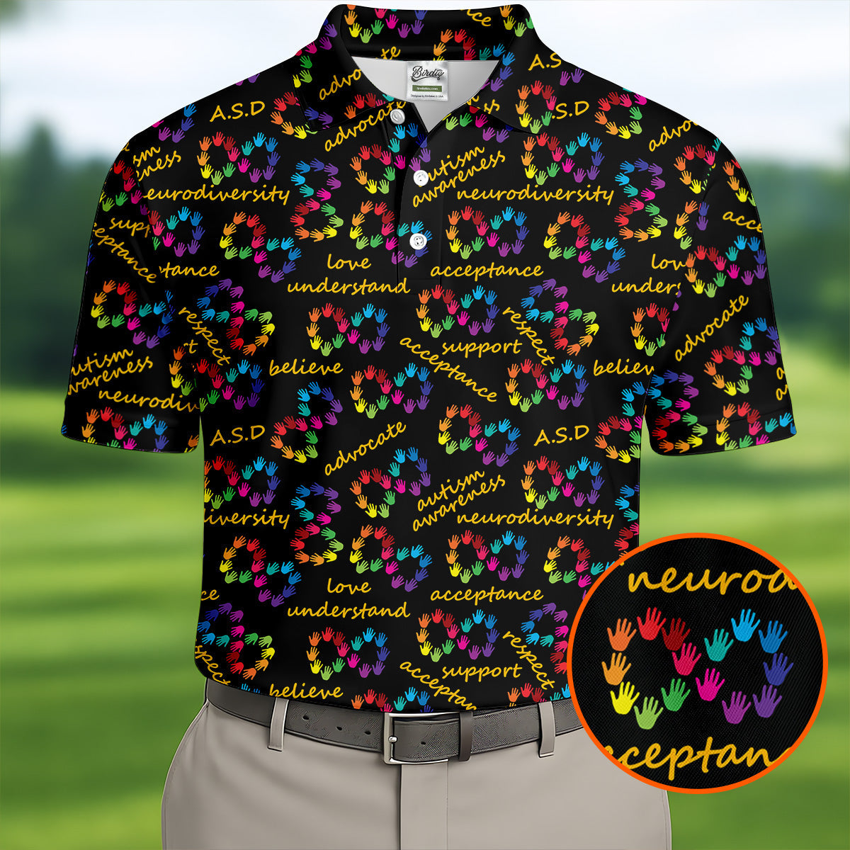 Rainbow Infinity Symbol Autism Awareness Colorful Handprint Golf Shirts For Men, Polo ShirtFor Men