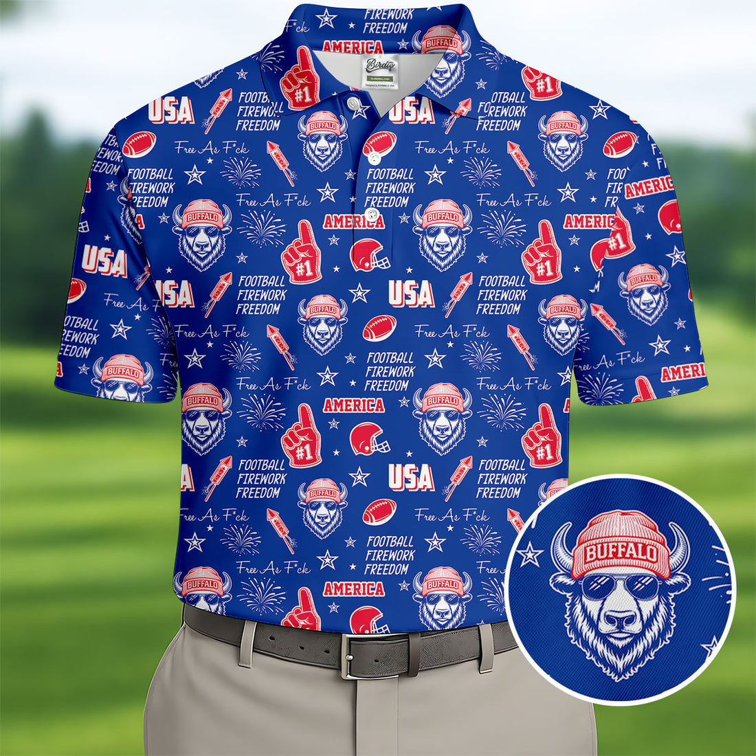 The Bisons Cool Buffalo Blue And Red Sport Polo, American Football League Gift Ideas For Football Fans