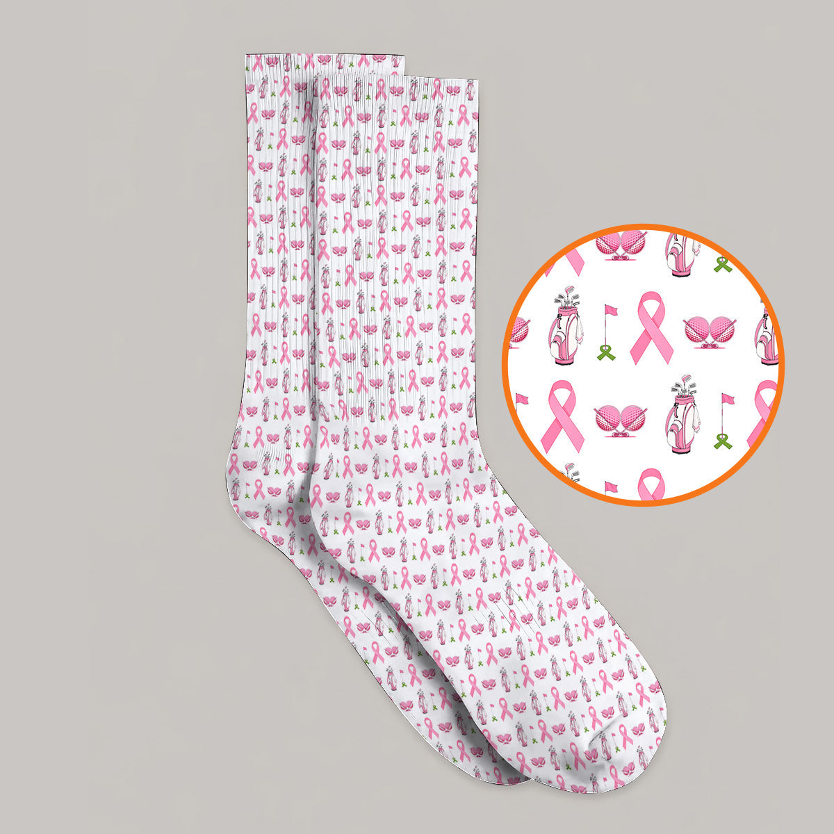 Breast Cancer Pattern Golf Socks, Pink Ribbon Golf Sock for Golf Lovers, Support Breast Cancer Awareness Gift