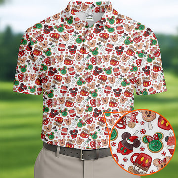 Cute Christmas Dessert Pattern Golf Tops For Men, Cartoon Character Polo Shirtor Men, Christmas Golf Shirt