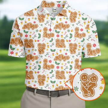 Naughty Gingerbread Christmas Golf Shirt, Funny Position Couple Golf Shirt, Fun Golf Shirts For Men, Christmas Golf Gift