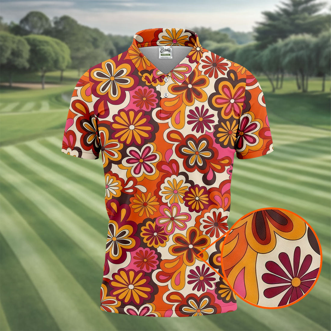 Retro Floral Pattern 70s Color Golf Tops For Men, Retro Golf Shirt, Golf Shirts For Men, Polo ShirtFor Men