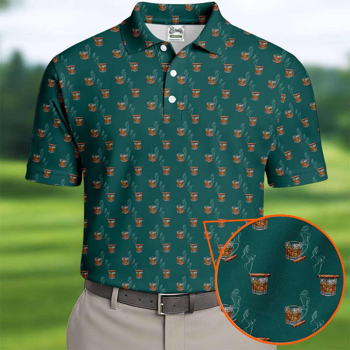Smoke Whiskey Green Golf Shirt, Golf Whiskey Polo ShirtFor Men, Golf Shirts For Men