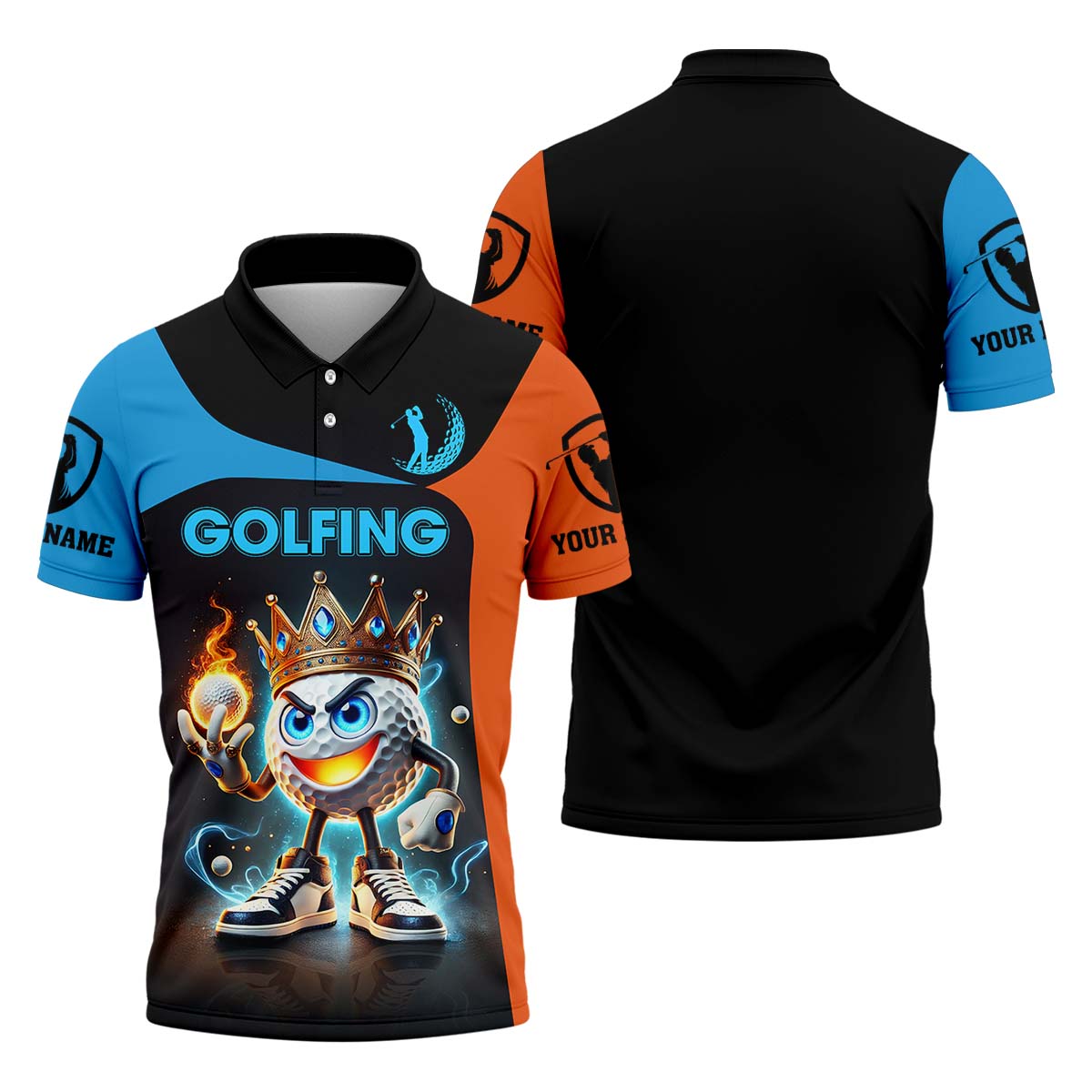 Fire Crown Funny Golf Polo ShirtGolfing Apparel, Golf Gift For Men