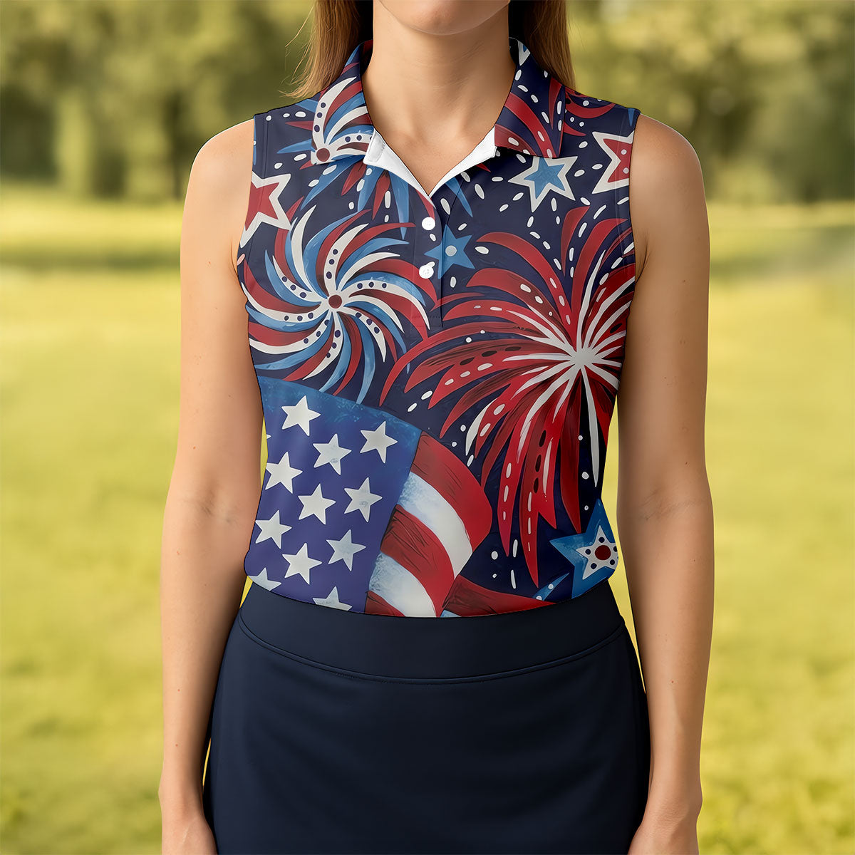 American Flag Pattern Red White Blue 250th Anniversary Patriotic Golf Shirt, Women's Polo Shirt