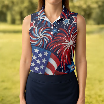 American Flag Pattern Red White Blue 250th Anniversary Patriotic Golf Shirt, Women's Polo Shirt